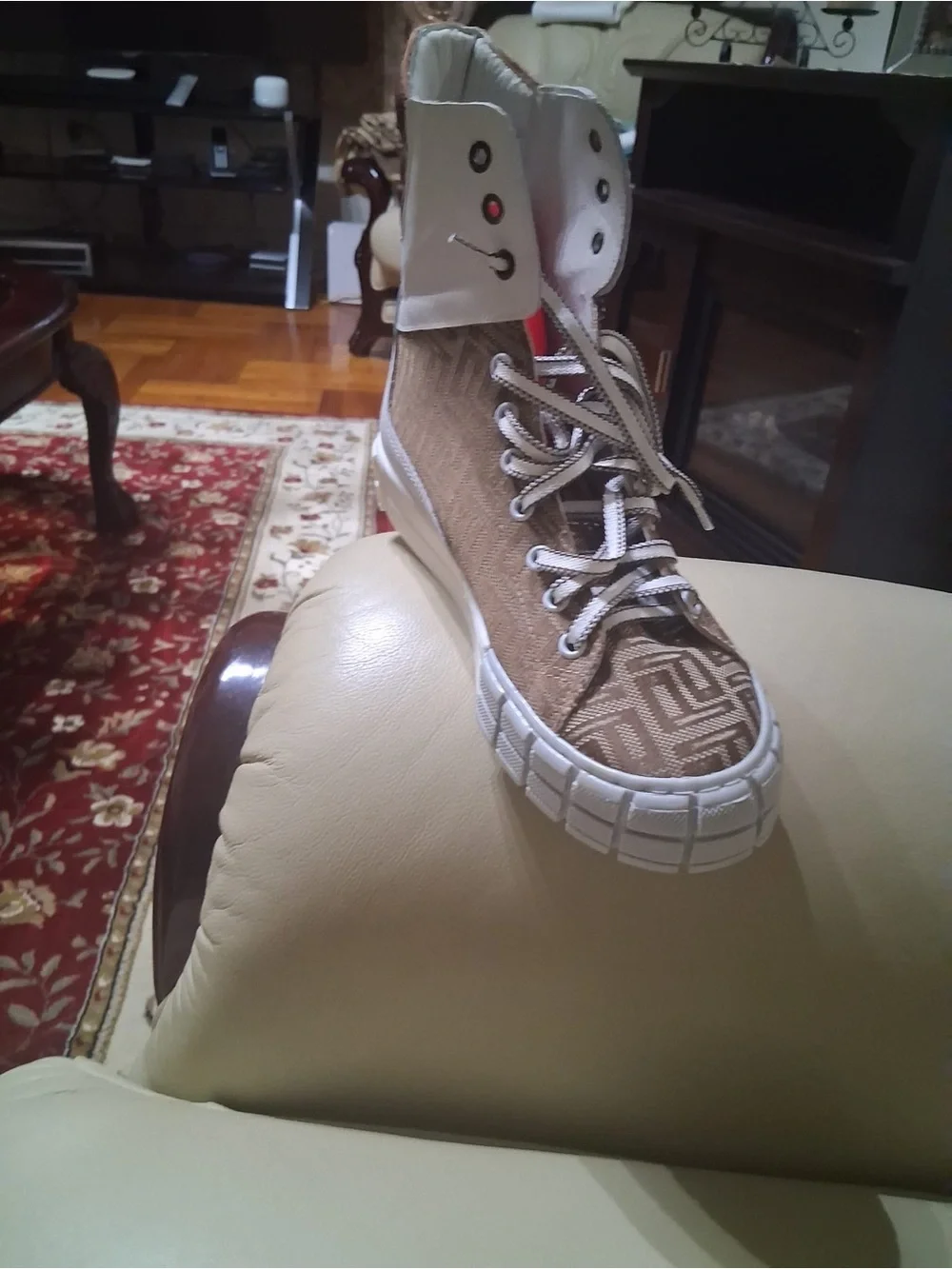Men’s Brown Patterned High-Top Sneakers with Orange Accent